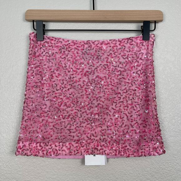 Retrofete Lexie Sequin Skirt Bubblegum Pink Mini Beaded XXS NWT Barbiecore Girly - Picture 6 of 15